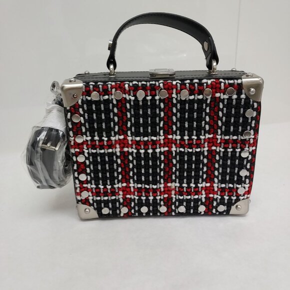 Sam Edelman Gracia Plaid Hardcase Crossbody Purse Woven Handbag Tweed Academia - Picture 2 of 15